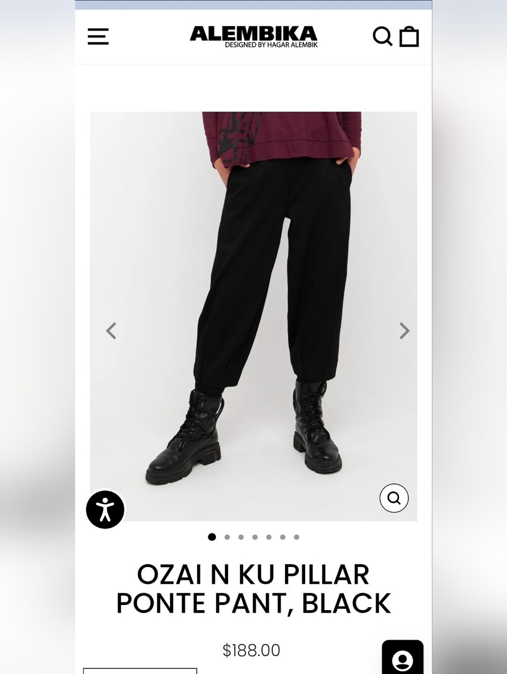 Alembika Ozai N Ku Pillar Ponte Lantern Pull On Black Pant Pleat Tapered S 6-8 - Picture 2 of 16